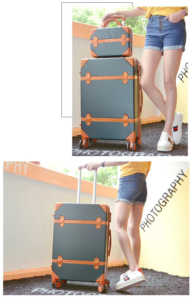 Классический ретро багаж на колёсиках с косметичкой для женщин Путешествия carry on тележка чемодан Спиннер колеса 2" 22" 2" 26 дюймов