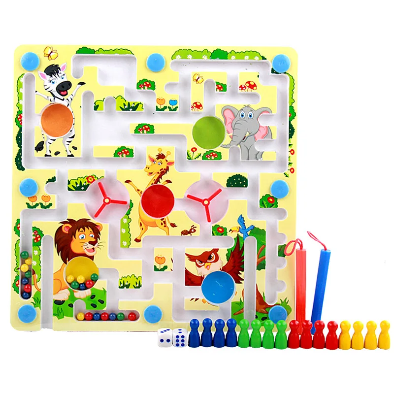2 в 1 двухсторонние детские развивающие игрушки магнитная шариковая ручка лабиринт и Летающие шахматы деревянная Семейная Игра