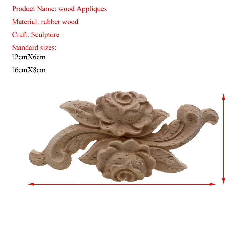 Flower Wood Carving Natural Wood Appliques for Furniture Cabinet Unpainted Wooden Mouldings Decal Decorative Figurine ornament crafts miniature figurines wooden figurine crafts resin crafts glass fruit pendants