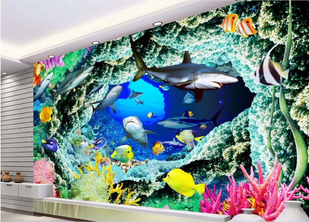 3d обои на заказ фотообои акулы пещера морской мир настенные фрески для стен 3 d