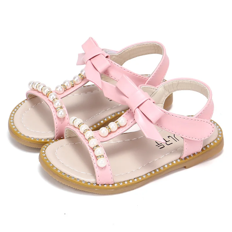 Бисер детские летние босоножки для девочек ботинки для малышей детская обувь на плоской подошве для маленьких девочек принцесса От 1 до 6 лет - Цвет: pink