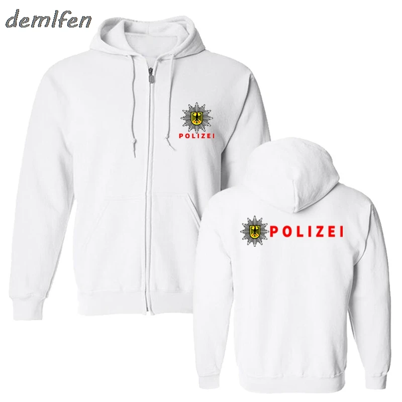 Новинка Polizei Bundespolizei Police Германия 2 стороны толстовка с капюшоном для мужчин на молнии флисовая Модная Верхняя одежда куртка уличная - Цвет: white 2