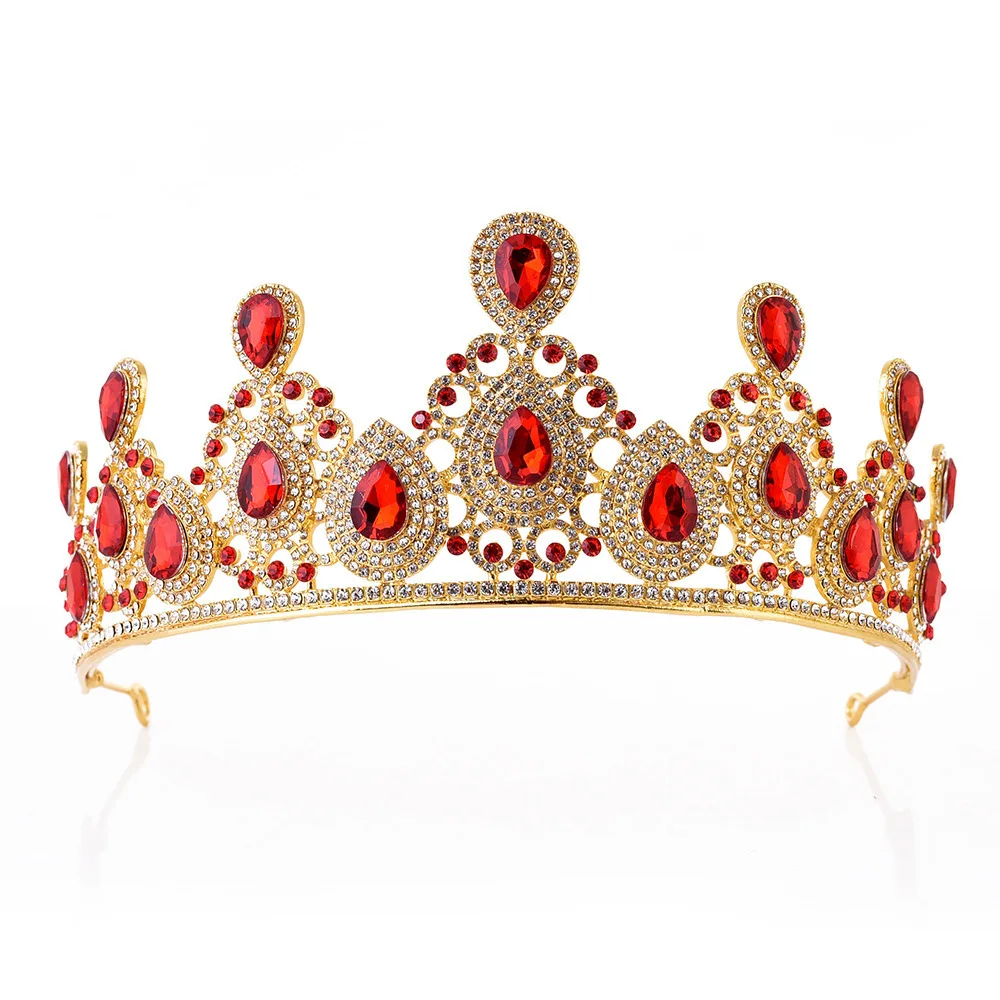 Свадебные аксессуары для волос, Хрустальная корона, свадебная тиара, королевская принцесса, стразы, праздничная Корона, тиара De Noiva - Окраска металла: red