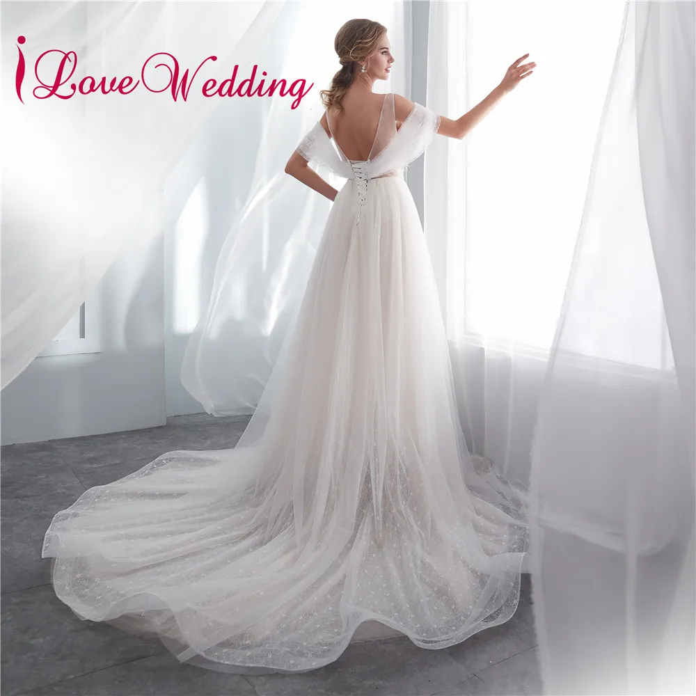 ILoveWedding пляжное свадебное платье из прозрачной ткани с открытыми плечами талии