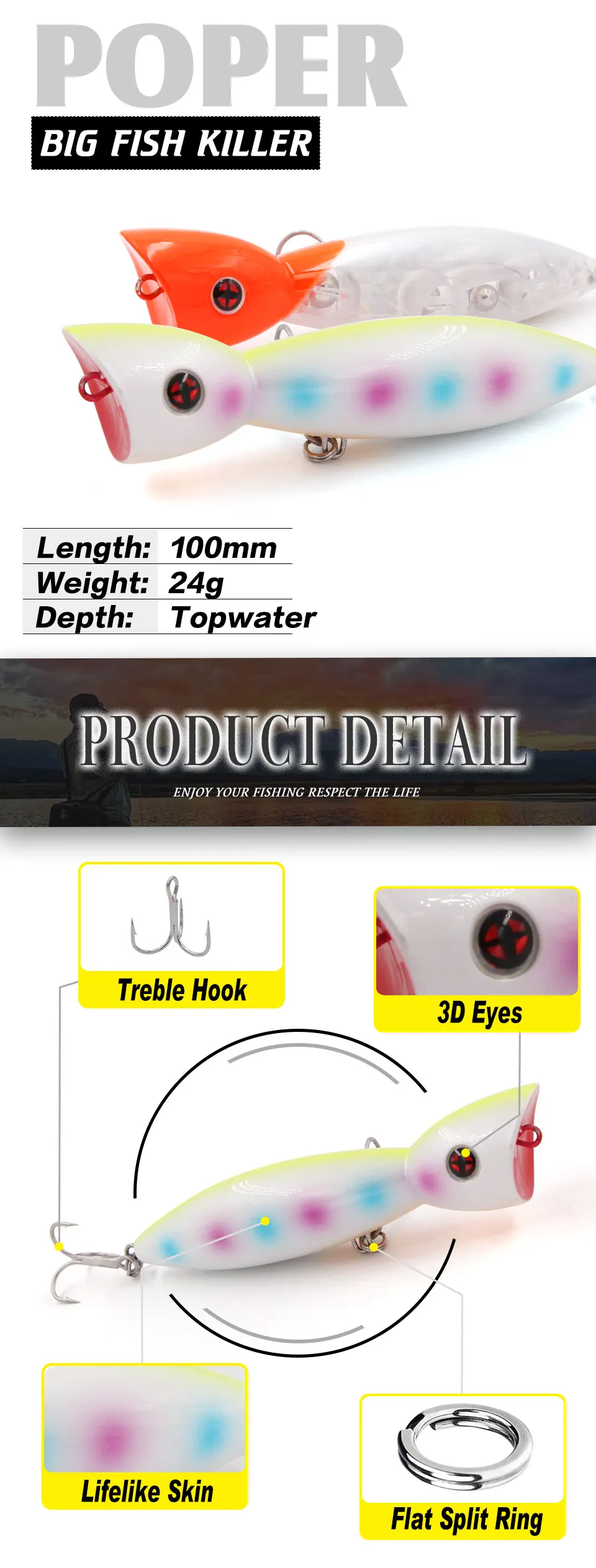 TacklePRO, PO-13, Джеркбейт, искусственная приманка, новая приманка, 100 мм, 24 г, Поппер, для ловли хищника, качественные воблеры, жесткие приманки