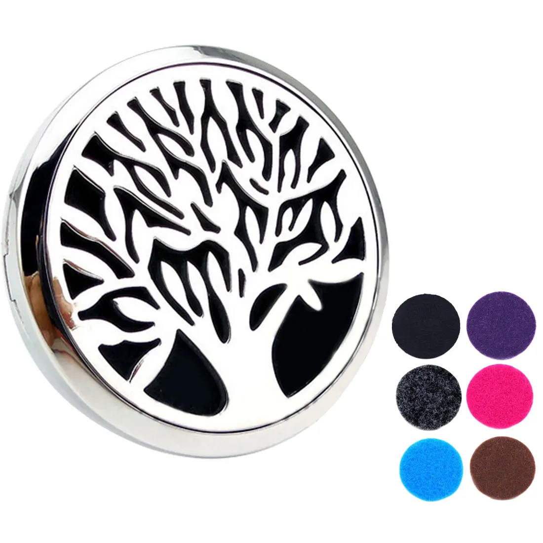 

BU-Bauty 30mm Tree of Life Magnet Diffuser Stainless Steel Car Aroma Locket Free Pads Essential Oil Car Diffuser Lockets 6 Pads