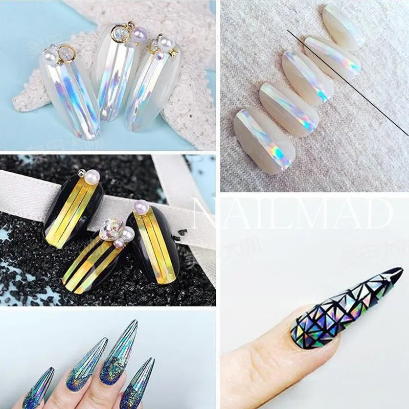 1 лист NailMAD Holo стикер для дизайна ногтей s ультра тонкая лазерная наклейка серебряная полоса линия лента для ногтей DIY Фольга наклейки для дизайна ногтей советы