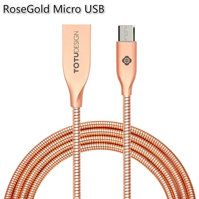 TOTU металлический USB кабель для Lightning Micro usb type C быстрое зарядное устройство Кабель-адаптер для iPhone 7 samsung Huawen Xiaomi htc кабели - Цвет: RoseGold Micro USB