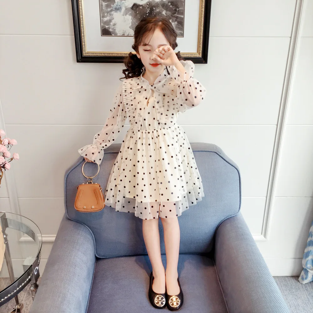 

5185 Princess Polka Dot Turn-down Collar Baby Girl Dress 2019Spring Wedding Party Kid Dress For Girl Wholesale baby girl clothes