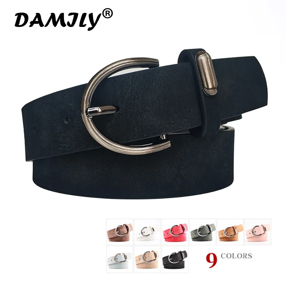 

Circle Pin Buckles Suede PU Leather Belt Female Silver Buckle Jeans Wild Belts For Women Fashion Students Simple Casual Trousers