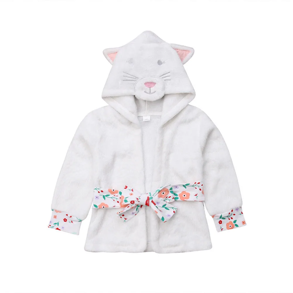 6M-5Y Toddler Kid Baby Boy Girl Cat Winter Soft Plush Warm Pajamas Hooded Bath Robe Sleepwear Dressing Gown Baby Clothes Outfits