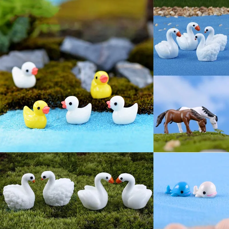 

Popular Miniatures DIY Dolphin Chicken Garden Figurines Resin Horse Swan Micro Landscape Decoration Furnishing Articles