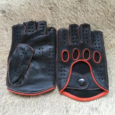 Высококачественные мужские перчатки из натуральной козьей кожи, модные мужские дышащие перчатки для вождения - Цвет: black red