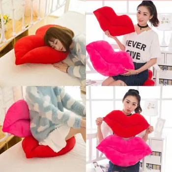 

Casual Cushion New Casual Solid Color Cotton Sexy Pink and Red Lip Shaped Plush Pillow Love Decorations Cushion