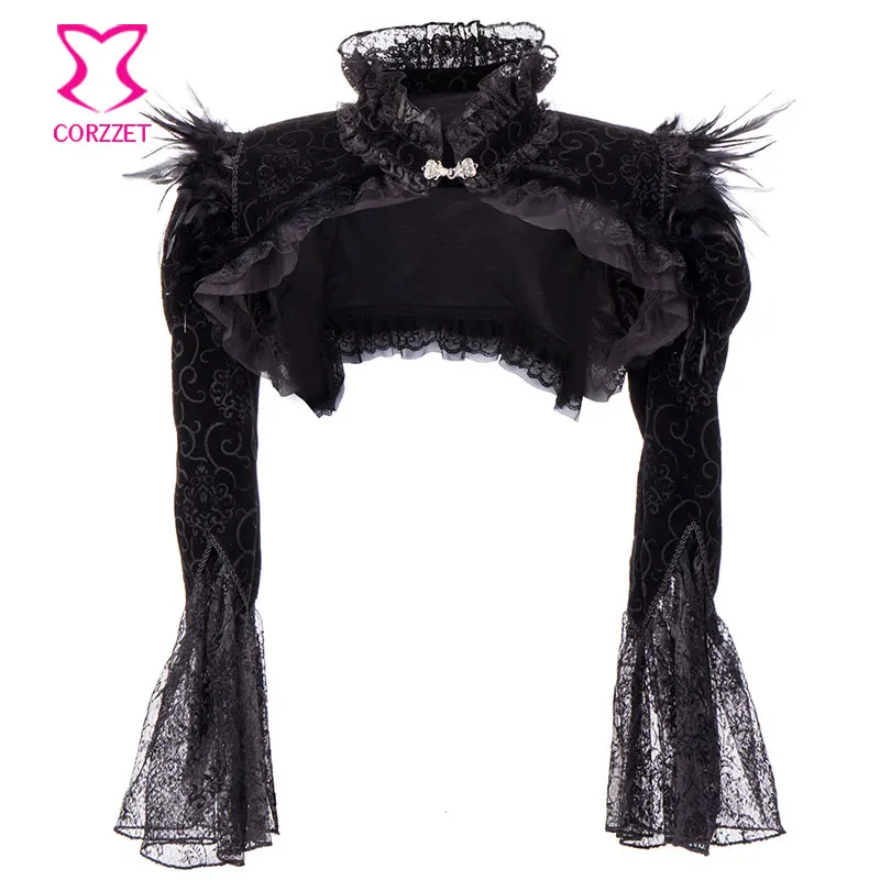 Викторианский готический корсетный пиджак стимпанк одежда женские корсеты и бюстье винтажные куртки с перьями и длинным Расклешенным рукавом