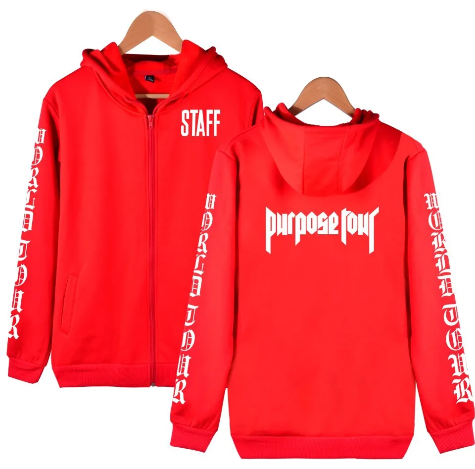 Justin Bieber Harajuku coats and jackets Purpose Tour hip hop zipper hoodies streetwear jacket long sleeve coat plus size tops