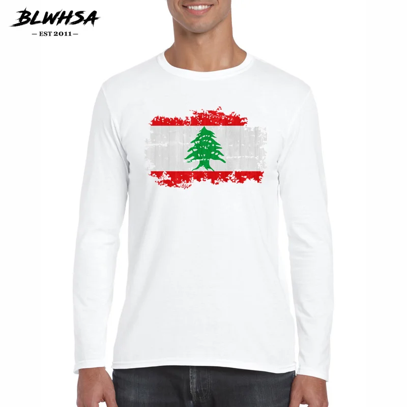 Blwhsa Classic Lebanon Flag Nostalgic Style Men T Shirt Long Sleeve O