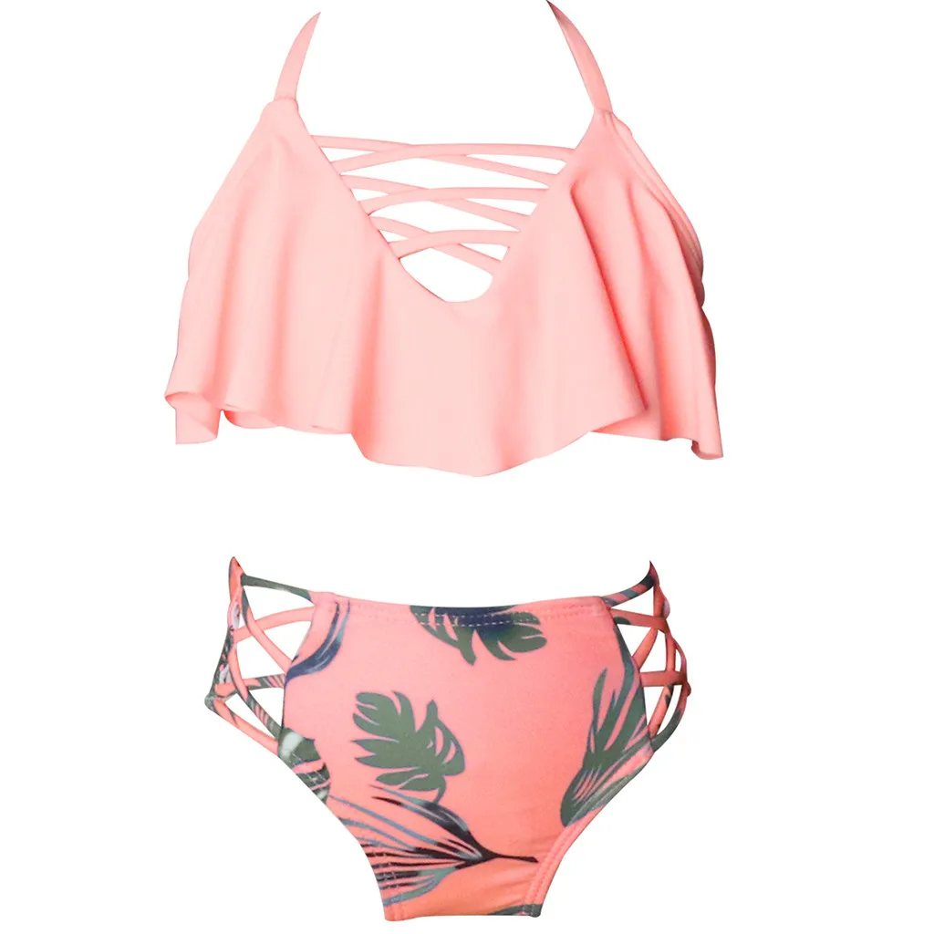 Детские купальники для девочек; хлопковый купальник из двух предметов; купальный костюм; пляжный комплект пляжной одежды; L0604 - Цвет: 2-3T