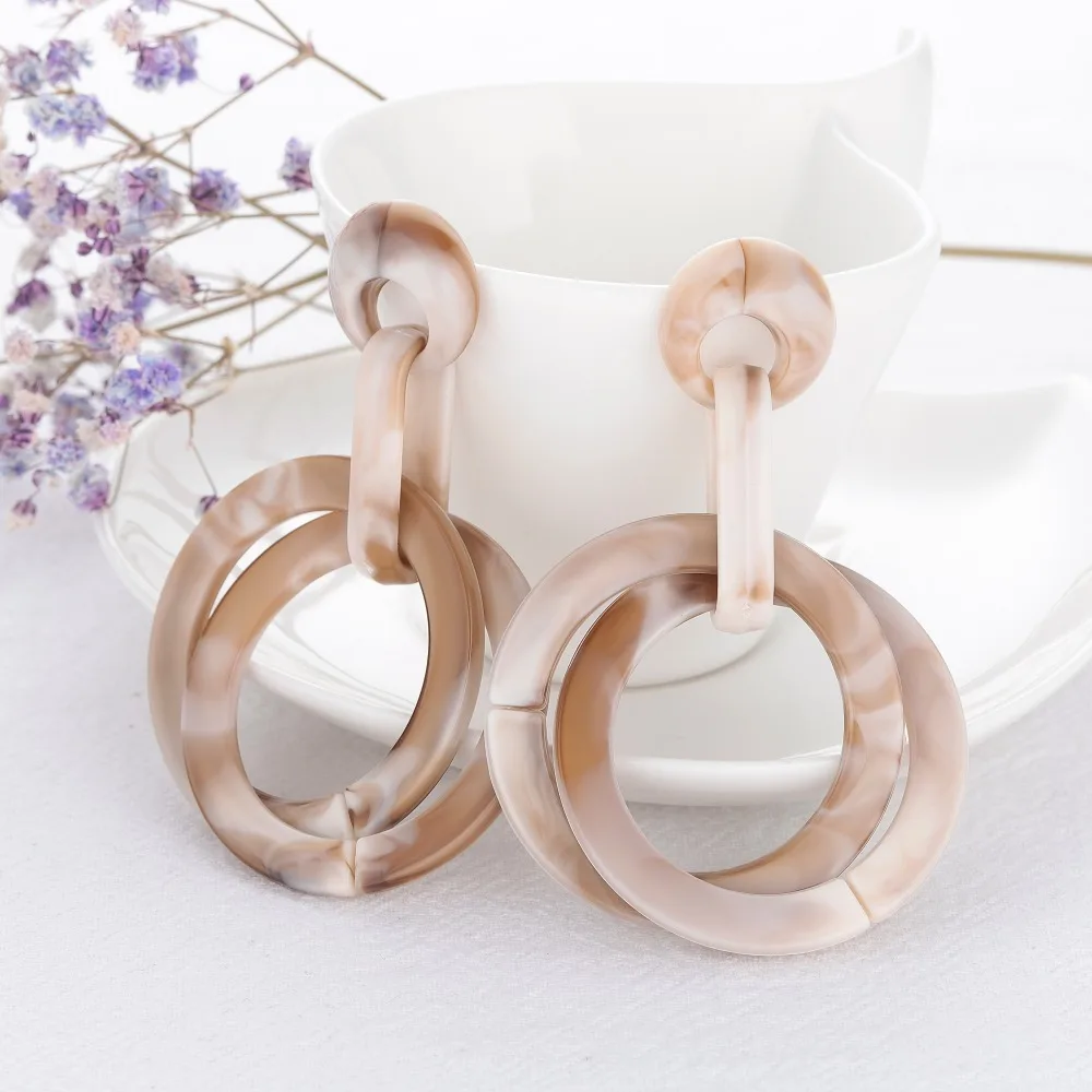 

New Fashion Geometric Round Acrylic Long Dangle Earrings Women Vintage Brown Resin Pendent Statement Drop Earring Party Jewelry