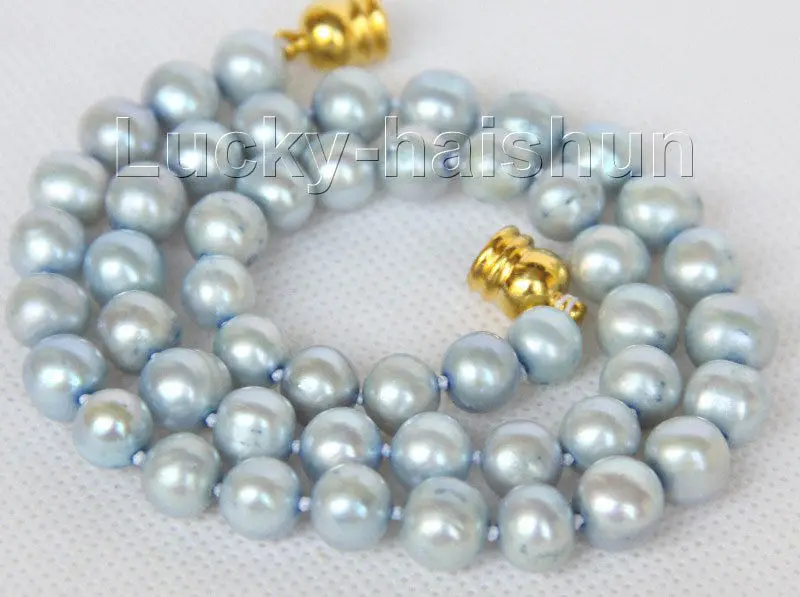 

FREE shipping>>>>>>luster 17" 9mm round Blue freshwater pearls necklace magnet clasp j9977 new