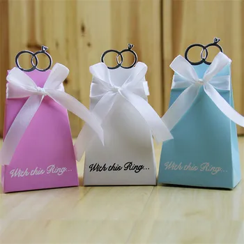 

100PCS European drill ring Paper Boxes Candy Box Wedding Favors Gift with ribbon Party Birthday Baby Shower Supply