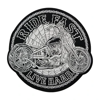 

Circle MC PATCH RIDE FAST LIVE HARD Vest Back Patch Embroidery Iron-On Cool Jacket Biker Mini Patches Stickers For Clothes