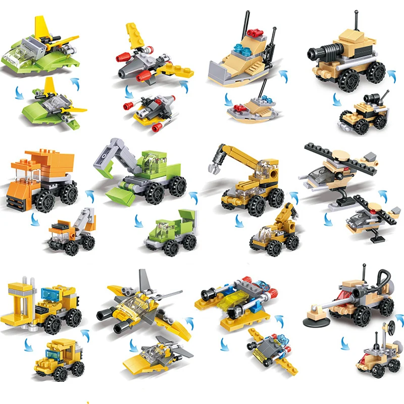

2 deformation Military Building Block Bricks Car airplane fighter mini Educational Building Blocks Toys Compatible LegoINGs City