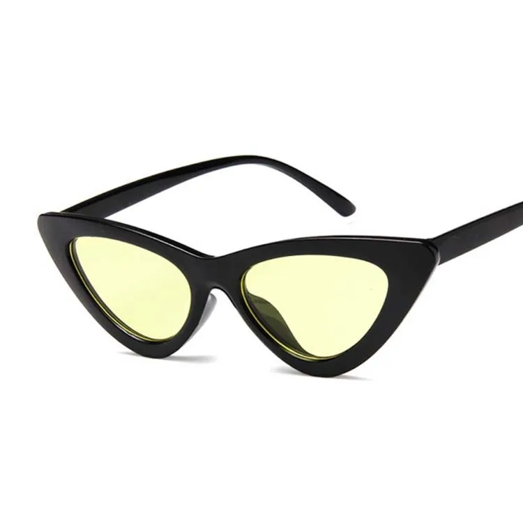 Модные маленькие сексуальные женские солнцезащитные очки кошачий глаз, женские винтажные брендовые зеркальные солнцезащитные очки, женские очки UV400 - Цвет линз: Black Yellow