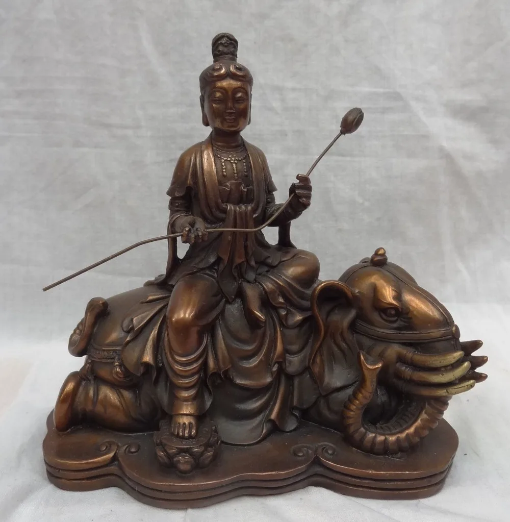 

641++7" China Bronze Buddhist Lotus Kwan-Yin WenShu Bodhisattva Ride Elephant Statue