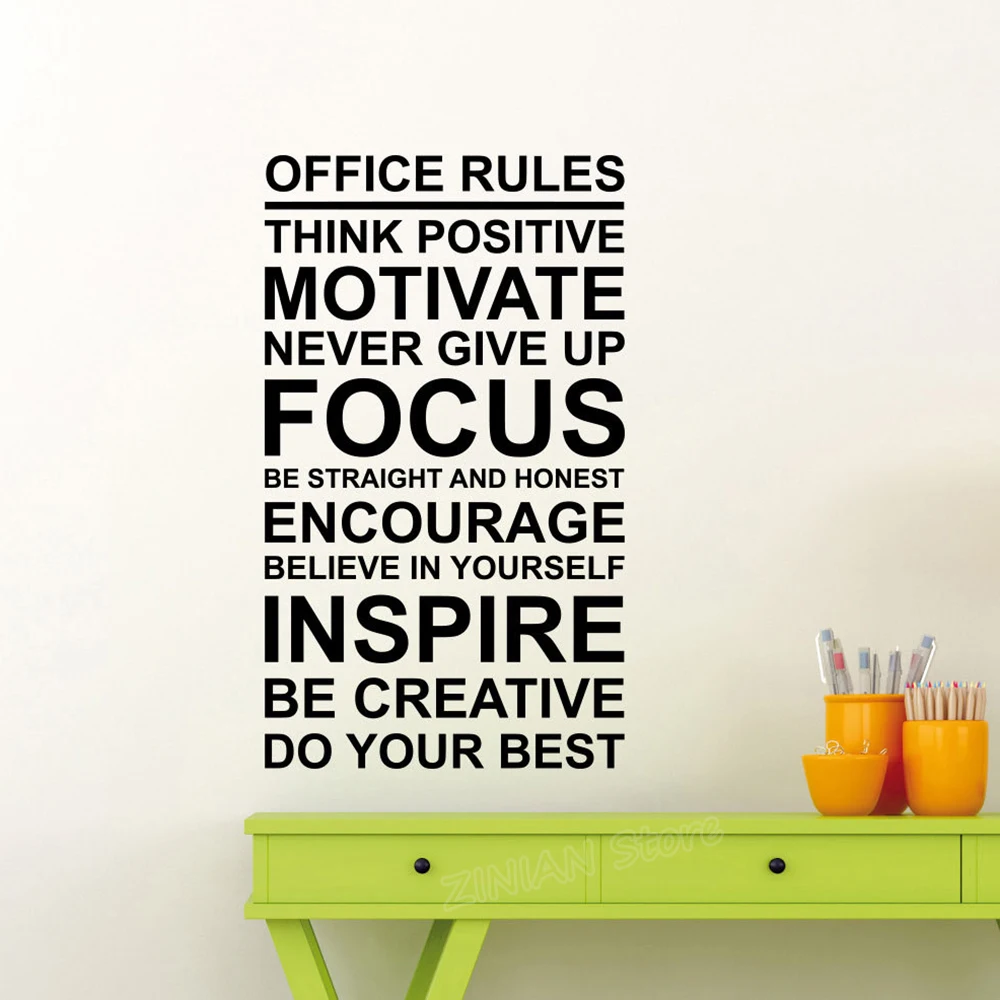 Office Rules Poster Wall Decal Work Motivation Quote Sign Think Positive Focus Teamwork Vinyl Sticker Art Business Decor Z818