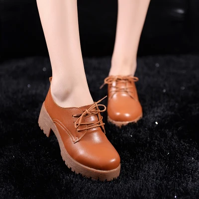 

Spring\winter British style split leather women square heel flat Platform shoes woman lace-up oxford shoes for women
