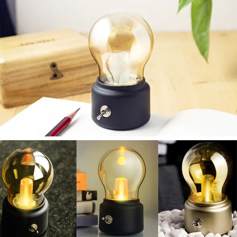 Винтажный Ретро ламповый светодиодный Ночной светильник, перезаряжаемый через USB Настольный светильник, светильник с выключателем, домашний прикроватный Декор для спальни, подарок