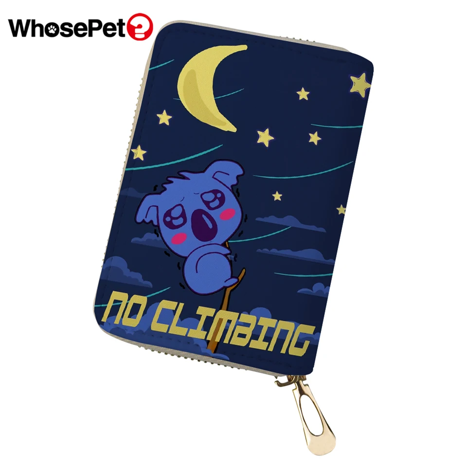 

WHOSEPET Women PU Card Cover Cute Travel Wallets Caution Tags Prints Coin Purse Cartoon Sloth Pattern Women Business Card Holder