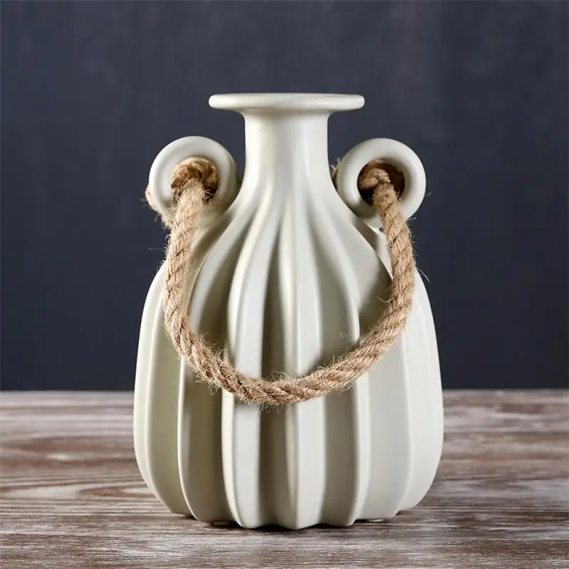 Винтажная керамическая ваза с двойными ушами фарфоровая конопляная ваза цветочный кувшин декор комнаты искусство и ремесло подарок орнамент аксессуары - Цвет: Light Grey