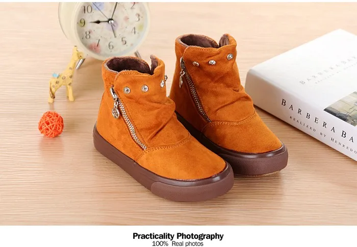 Brand 2015 Autumn Children Shoes Flock Leather Flat Rubber Sole Kids Boots Abkle Short Plush Fashion Snow Boots For Girls Boys (10)