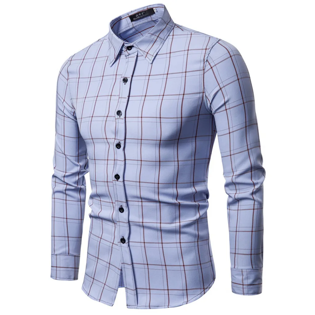 dress shirt Men Fashion Plaid shirt  Fashion Business Leisure Plaid Printing Long-sleeved Shirt Tops Blouse d90712