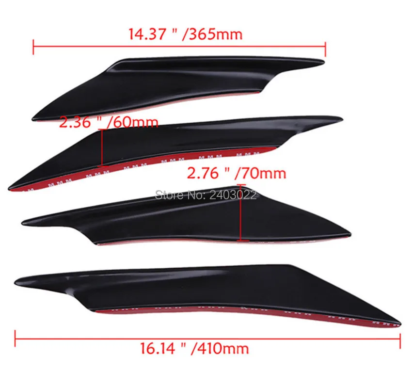 4 piezas de aspecto de carbono/Negro/azul/rojo parachoques delantero difusor de labios aletas divisor de cuerpo Spoiler Canards Valence chin