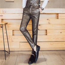 Бар, ночной клуб жаккардовый костюм брюки Для мужчин s тонкий элегантный брюки Для мужчин Размеры 29-35 брюки мужские