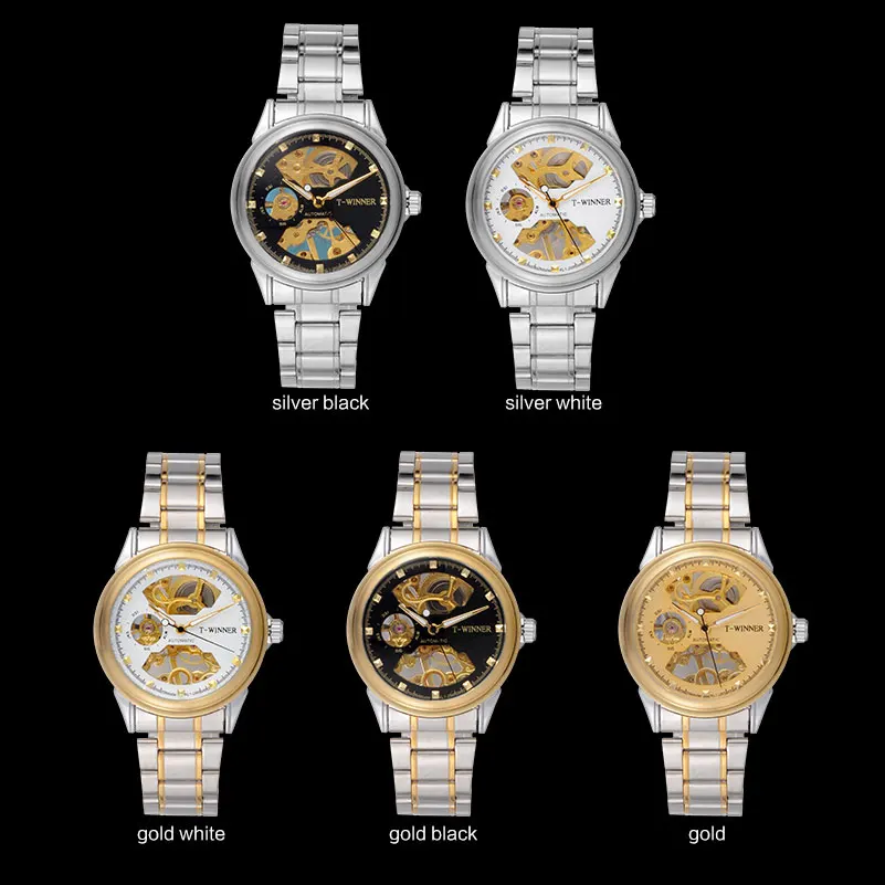 Мужские механические часы, часы с скелетом, бренд WINNER, деловые наручные часы для мужчин, браслет из нержавеющей стали, подарочные часы