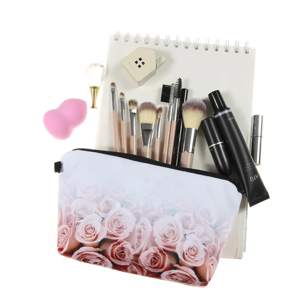 

New Cosmetic Bag 3D printed rose pattern cosmetic bag clutch bag ladies storage multifunction 0913