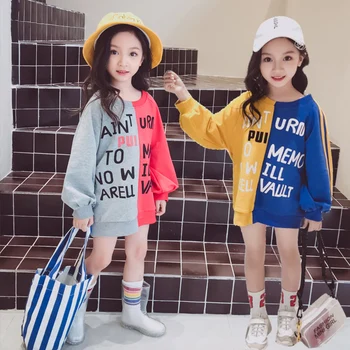

Spring Autumn girls sweatshirt boys shirt kids tops children clothes contrast color side striped letter print 3 to 12 yrs
