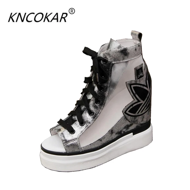 

KNCOKAR2018 Europe station summer new style wedges and sandals with a high level of net yarn height for leisure travel women's