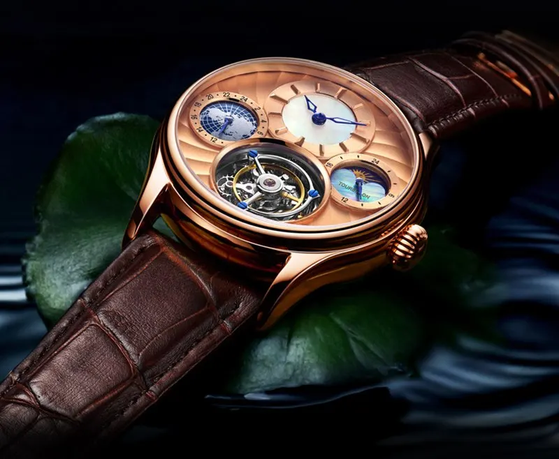 Золотые оригинальные настоящие Tourbillon Мужские механические часы светящиеся указатели мужские чайки Tourbillon часы Moonphase reloj dorado