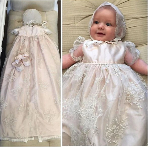 New White Ivory Heirloom Baptism Gown Baby Girls Christening Dress Lace
