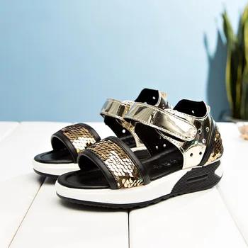 

Girls Glitter Wedges Middle Heel Sandals Princess Soft Open Toe Footwear Kids Anti Slip Party Summer Beach Shoe AA51340