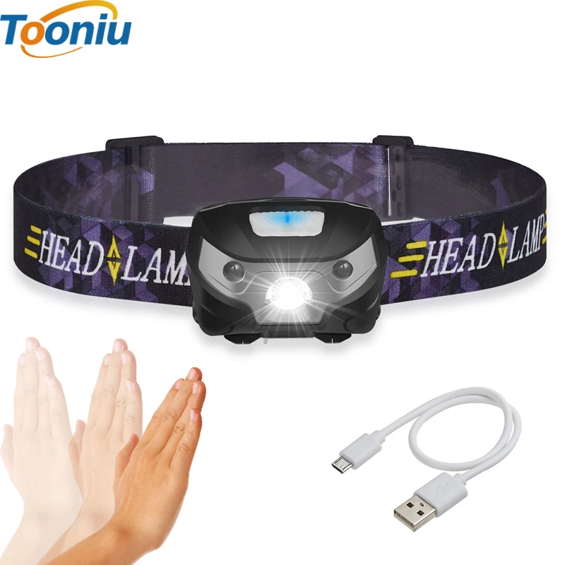 3000LM Mini Recarregável LEVOU Farol Body Motion Sensor LED Cabeça de Bicicleta Luz Lâmpada de Acampamento Ao Ar Livre Lanterna Com USB
