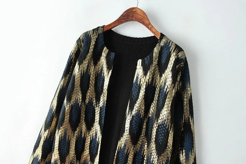 2015 Autumn New The peacock printing Knitting Long Cardigan Ladies Sweater Women Coat Outwear Snake Pattern Bronzing Tops HTB1Ih6AJFXXXXXLXpXXq6xXFXXXf - 2015 Autumn New The peacock printing Knitting Long Cardigan Ladies Sweater Women Coat Outwear Snake Pattern Bronzing Tops