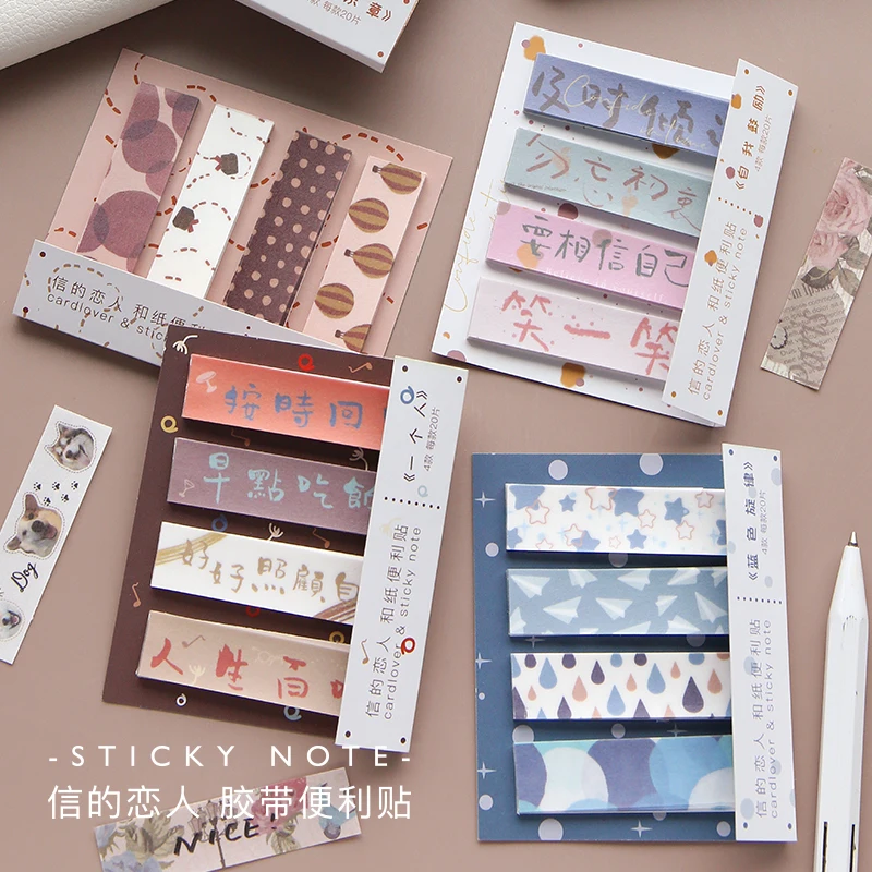 

80pcs/set Kawaii Colorful Retro Ticket Sticker Bookmark Marker Memo Pad Flags Sticky Note school Office Supplies