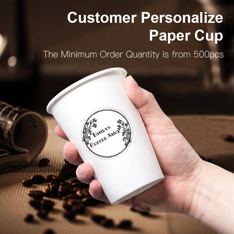 

OTOR Free Shipping Customized Coffee Cups with Stickers Personalized Paper Cups for Coffee Shop from 500pcs