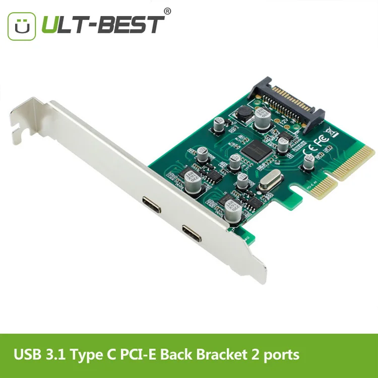 ULT Best 2 порта USB 3.1 Тип-C PCI Express контроллера добавить на карте кронштейн pci-e 4x к USB-C адаптер super Скорость 10 Гбит/с